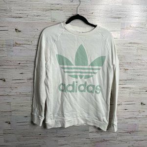 Adidas white green long sleeve crew neck sweater size xs oversized